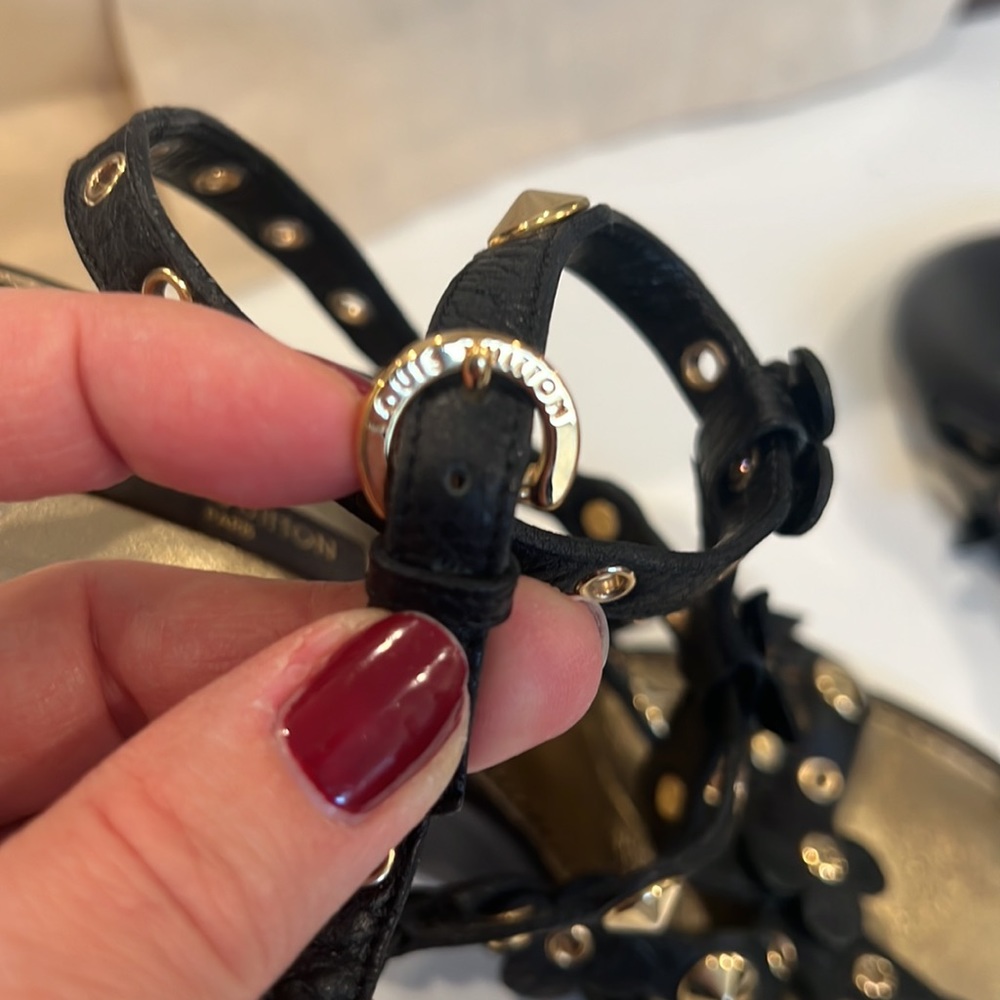 Louis Vuitton Black/Gold Wedge Sandals - Picture 11 of 15